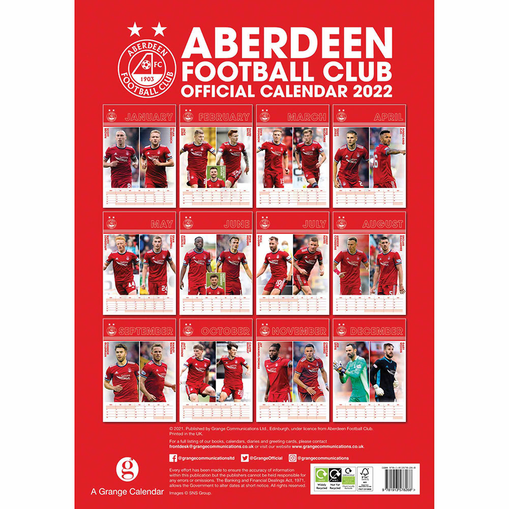 Aberdeen FC Calendar 2022 TKO Sports