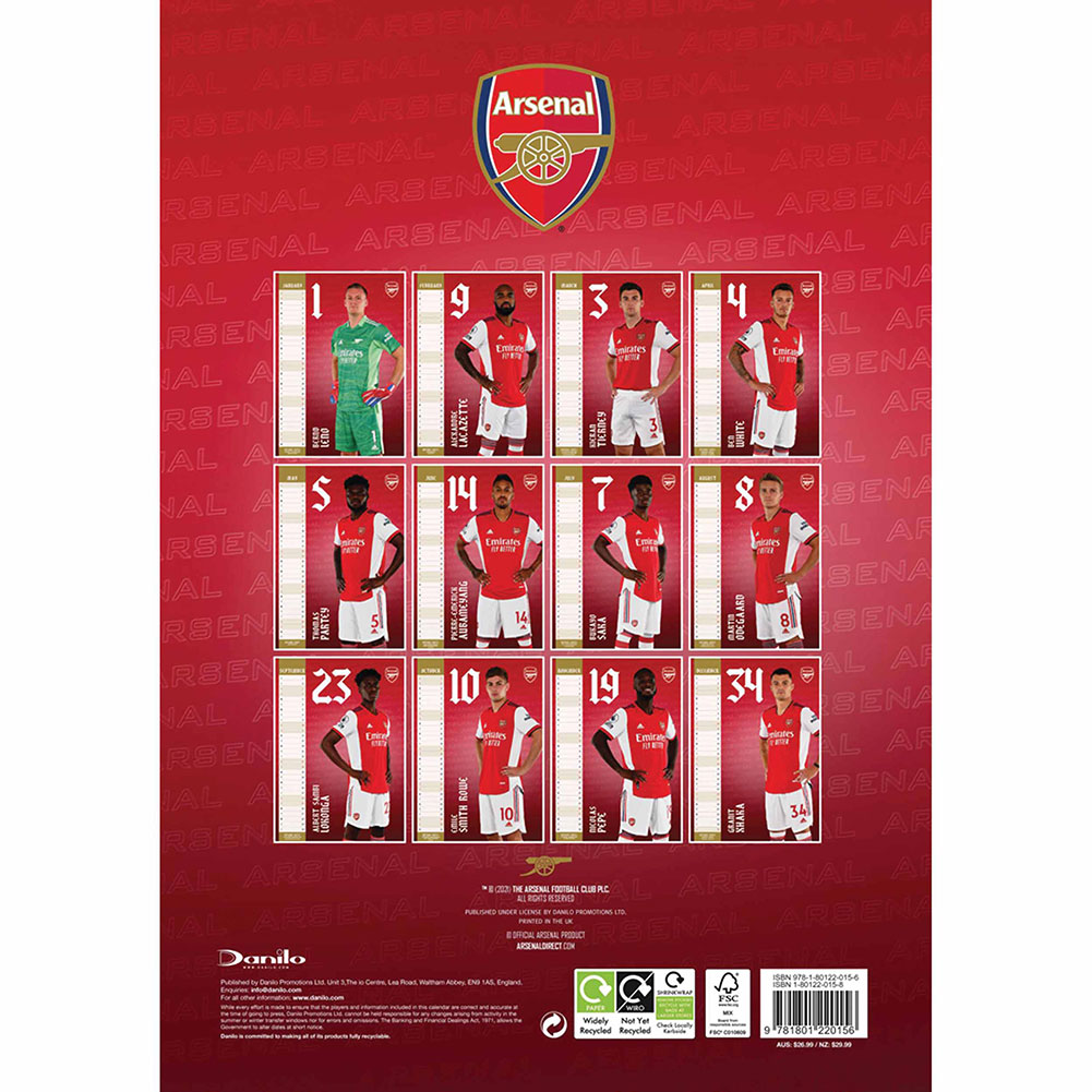 Arsenal FC Calendar 2022 TKO Sports